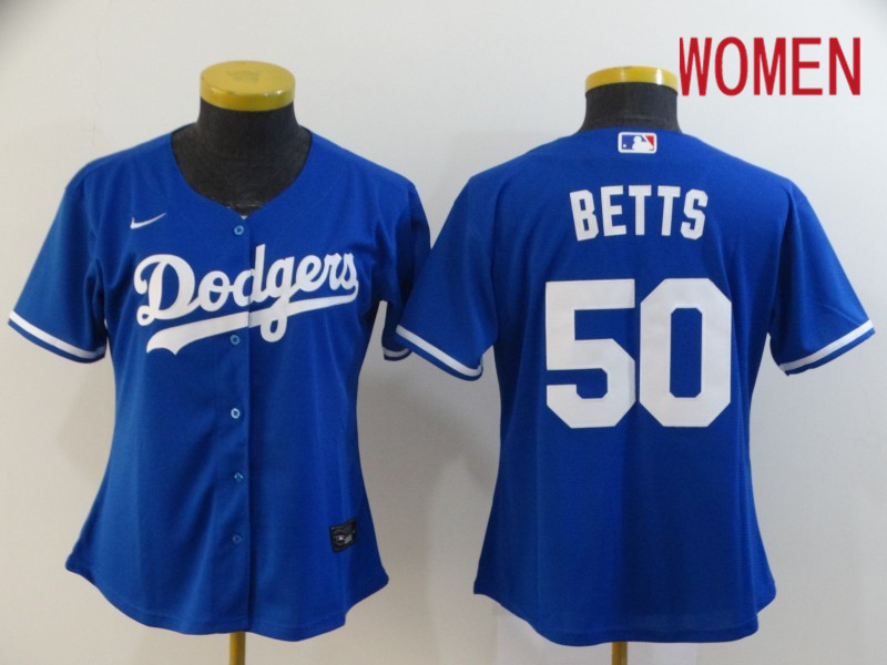 Women Los Angeles Dodgers 50 Betts Blue Nike Game MLB Jerseys